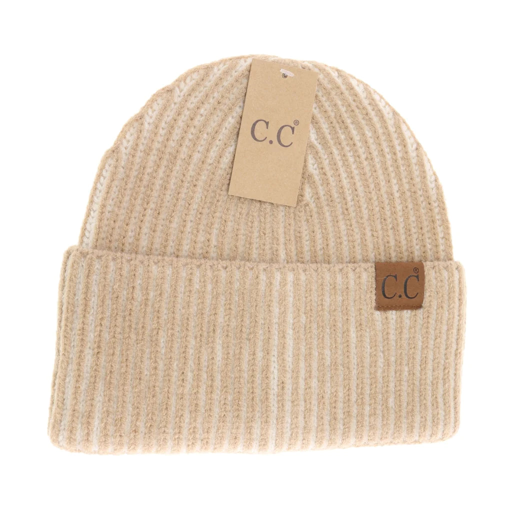 Contrasting Striped Cuff C.C Beanie HTC0043