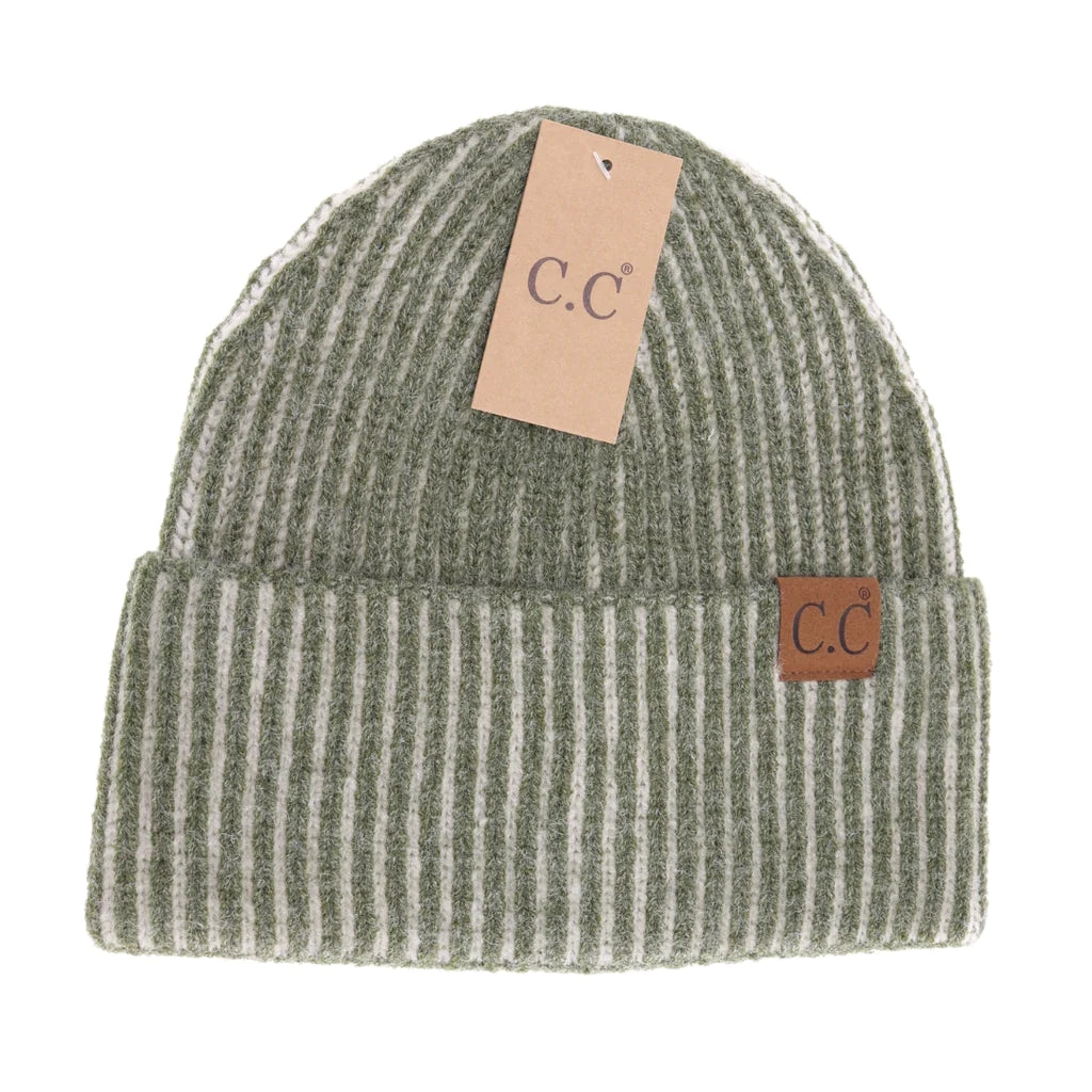 Contrasting Striped Cuff C.C Beanie HTC0043