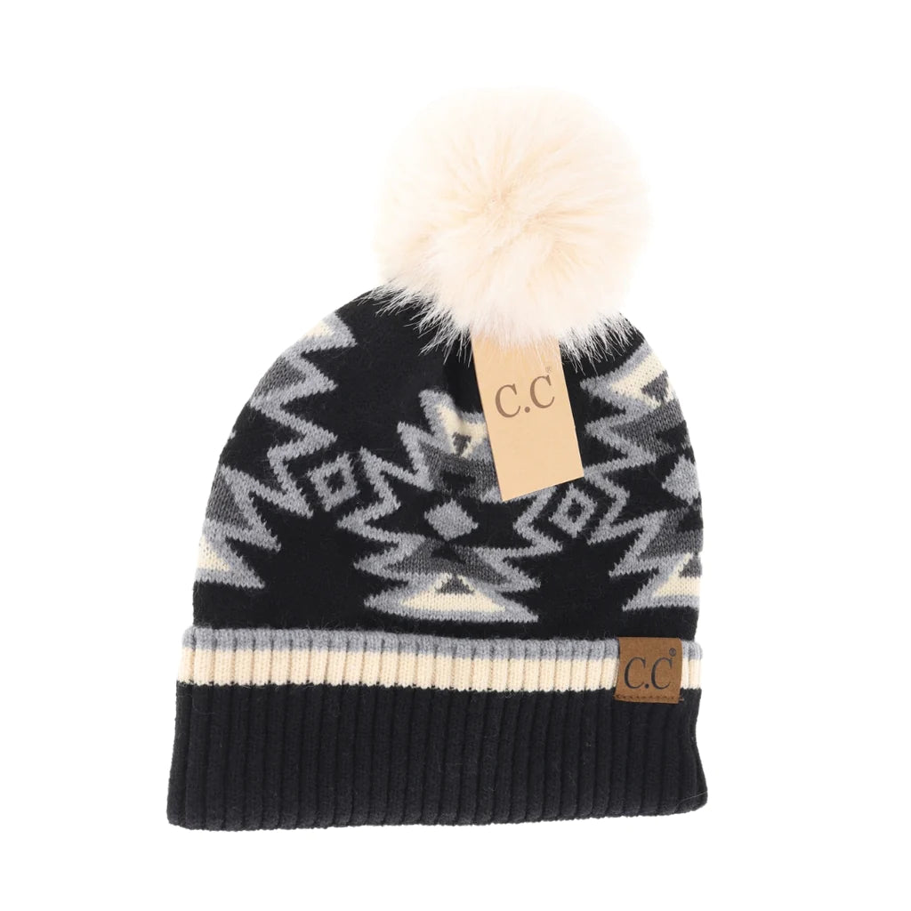 Southwestern Faux Fur Pom C.C Beanie HTE0030