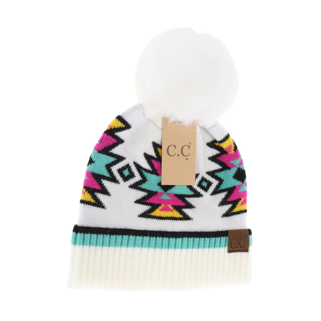 Southwestern Faux Fur Pom C.C Beanie HTE0030