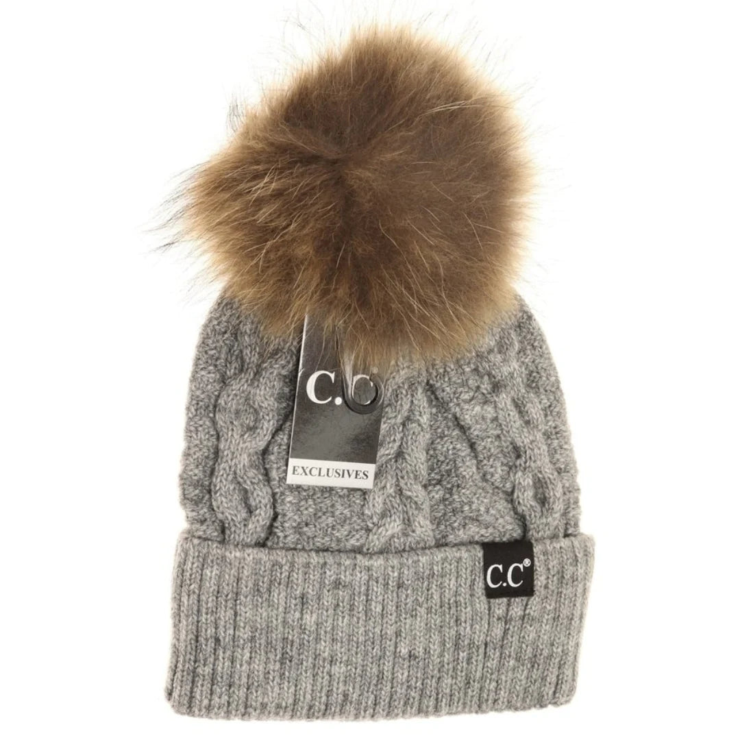 CC Exclusive - Black Label Special Edition Ribbed Cuff Fur Pom Beanie HAT1915