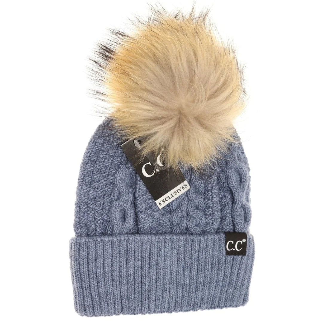 CC Exclusive - Black Label Special Edition Ribbed Cuff Fur Pom Beanie HAT1915