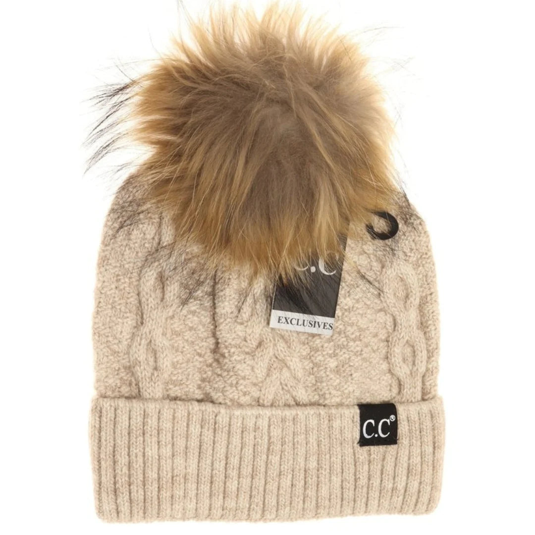 CC Exclusive - Black Label Special Edition Ribbed Cuff Fur Pom Beanie HAT1915