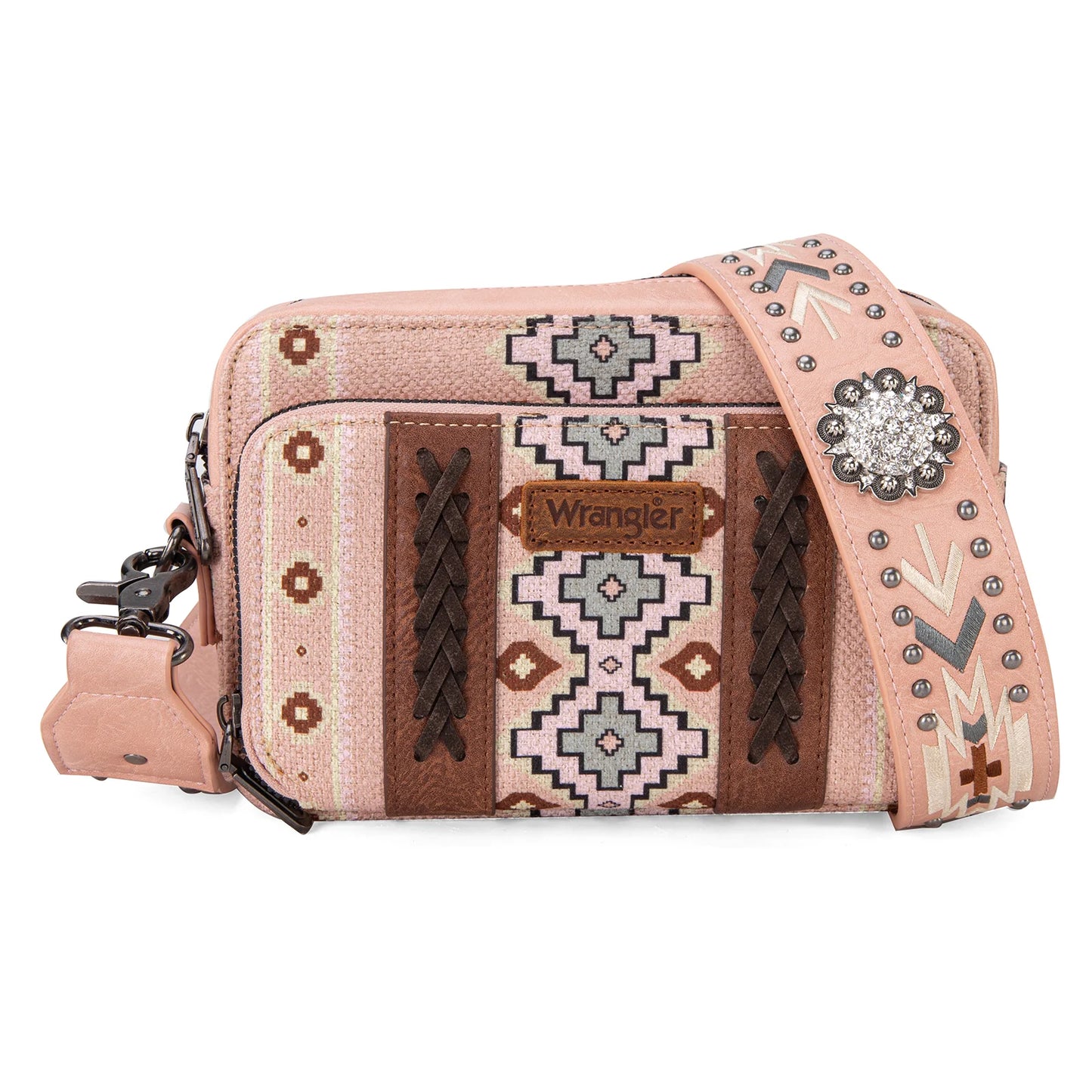 WG2207-3003 Wrangler Aztec Printed Crossbody Purse With Wallet Compartment