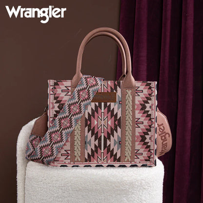Wrangler Southwestern Dual-Sided Print Tote/Crossbody Bag – Aztec-Style Canvas Carry-All
