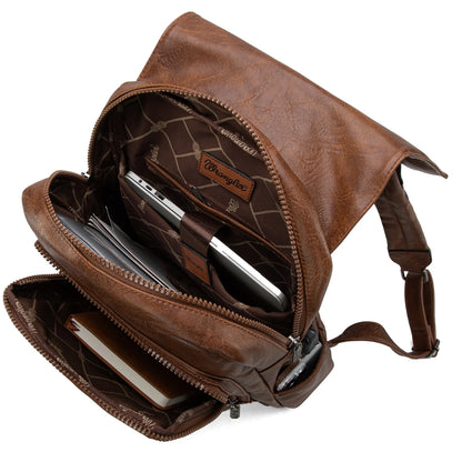 Wrangler Belt Buckle Laptop Backpack – Dark Brown | Western-Styled Durable Travel Backpack