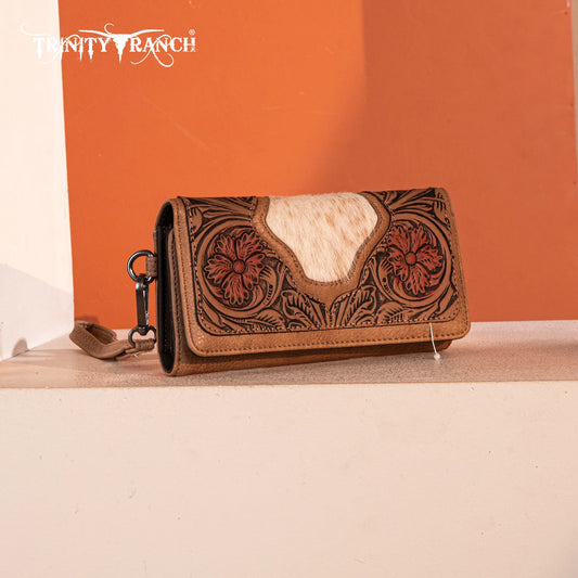 Trinity Ranch Floral Tooled and Hair-On Cowhide