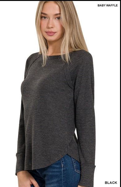 Zenana Baby Waffle Long Sleeve Top