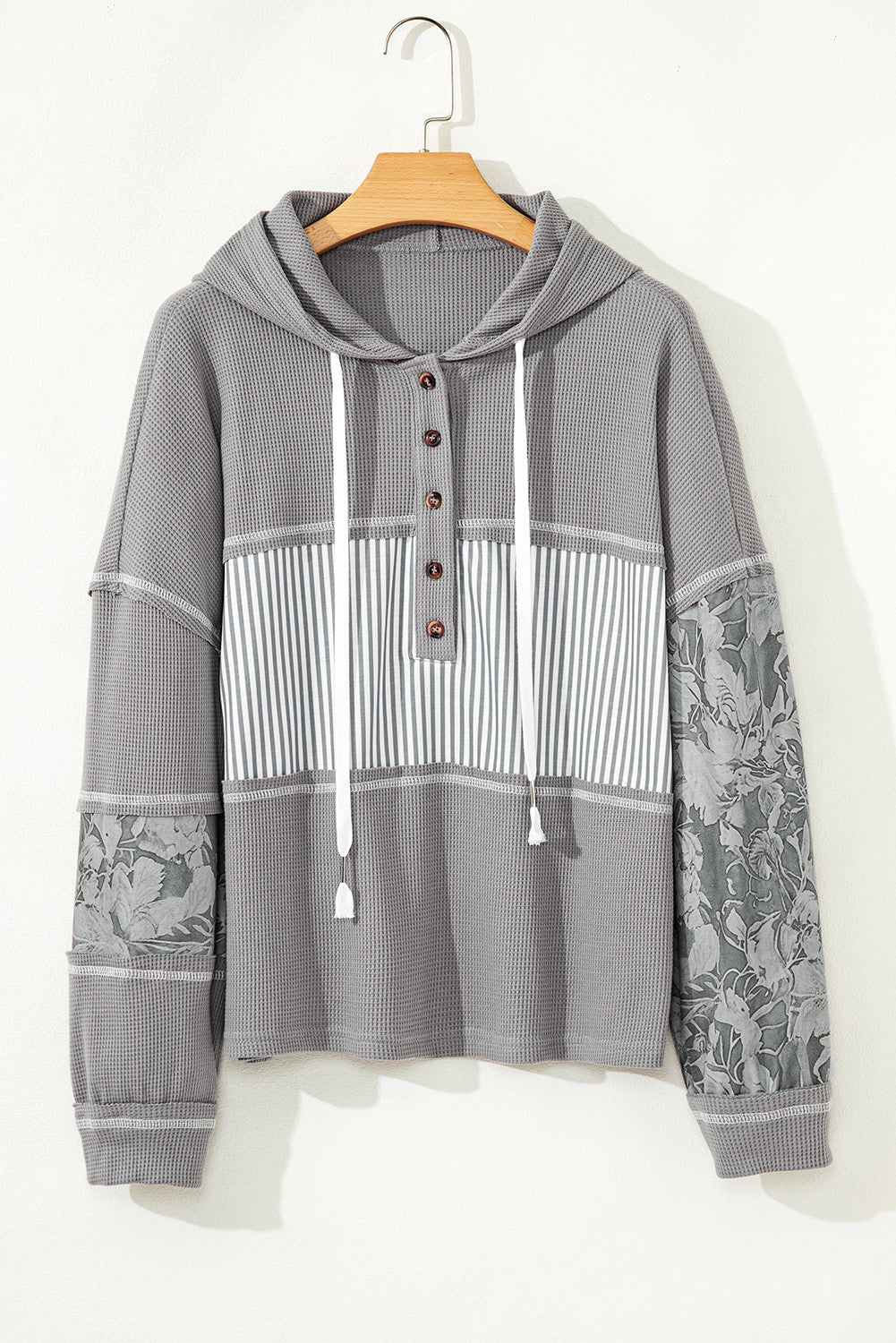 ~PREORDER~ Gray Cozy Mix Waffle Knit Patchwork Hoodie ~PREORDER~