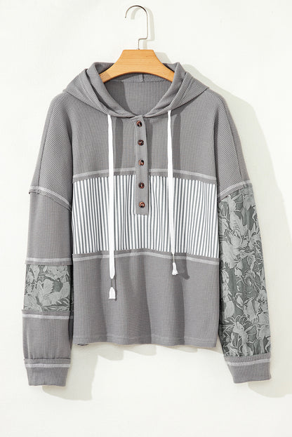 ~PREORDER~ Gray Cozy Mix Waffle Knit Patchwork Hoodie ~PREORDER~
