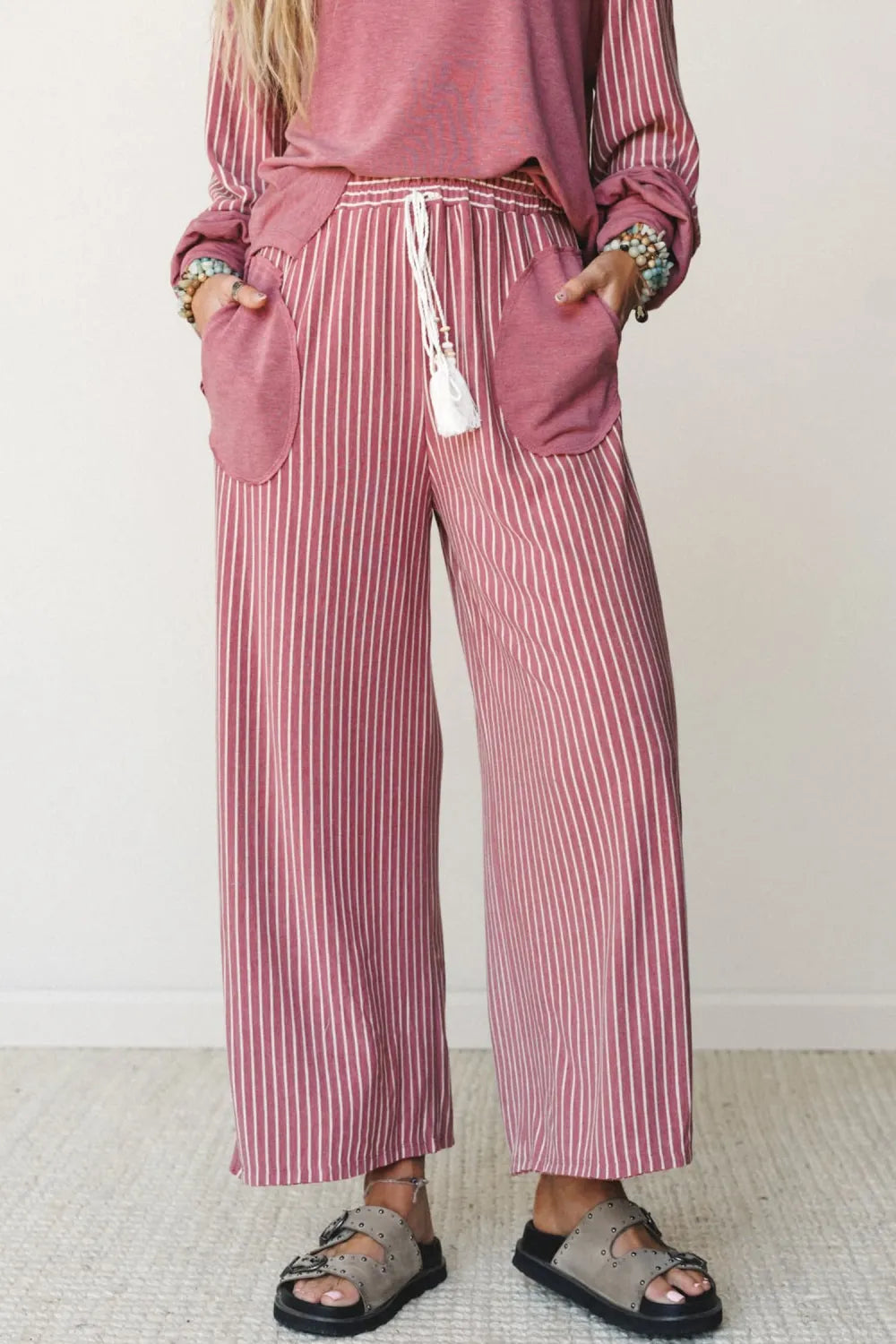 ~PREORDER~ Fuchsia Raw Seam Patchwork Top & Pocket Pants Set ~PREORDER~