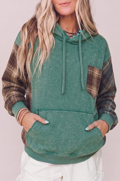 Evergreen Plaid Pocket Hoodie | Smoke Green Colorblock Pullover