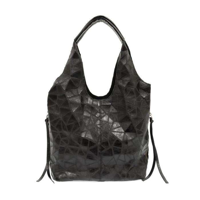 Black Geo Aleysia Hobo Bag – Geometric Vegan Leather Large Shoulder Purse with Multiple Compartments