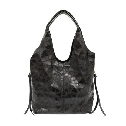 Black Geo Aleysia Hobo Bag – Geometric Vegan Leather Large Shoulder Purse with Multiple Compartments