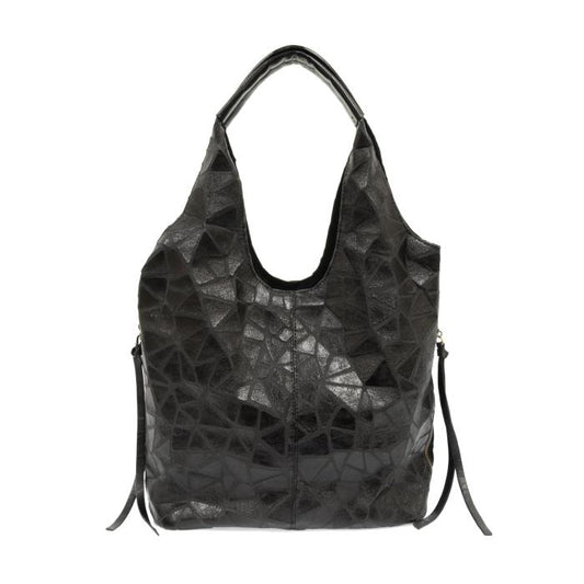 Black Geo Aleysia Hobo Bag – Geometric Vegan Leather Large Shoulder Purse with Multiple Compartments
