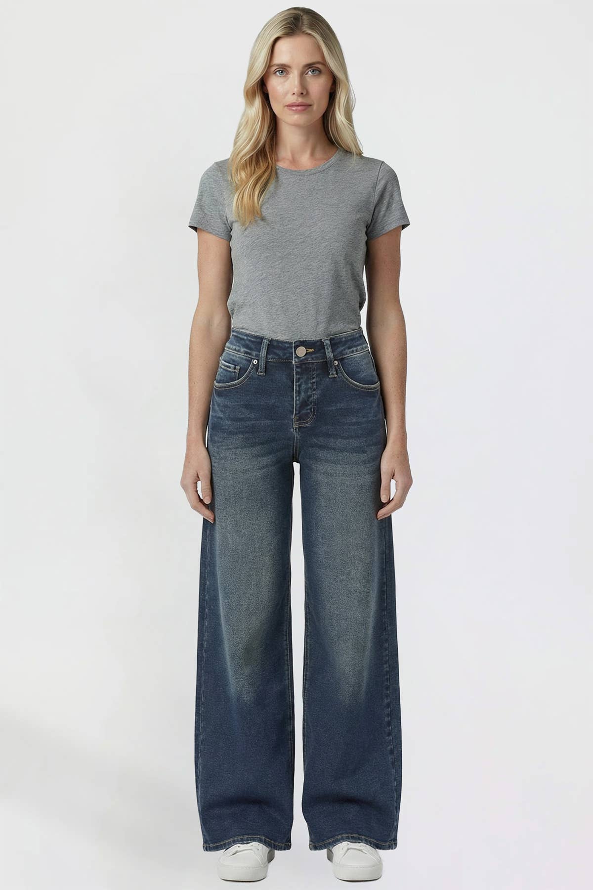 Kayla High Rise Wide Leg Jeans | YMI Premium Stretch Light Wash Denim
