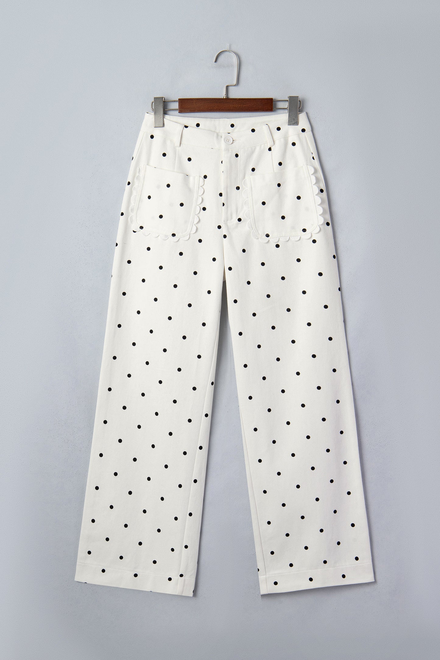 ~PREORDER ~ White Polka Dot Scalloped Patch Pocket Pants ~PREORDER ~