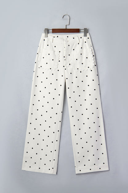 ~PREORDER ~ White Polka Dot Scalloped Patch Pocket Pants ~PREORDER ~