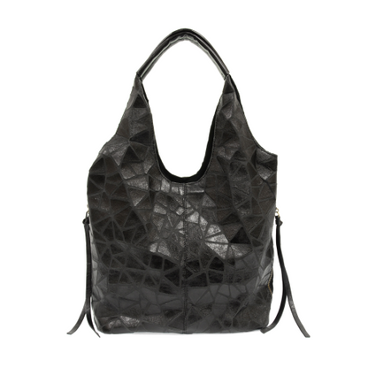 Black Geo Aleysia Hobo Bag – Geometric Vegan Leather Large Shoulder Purse with Multiple Compartments