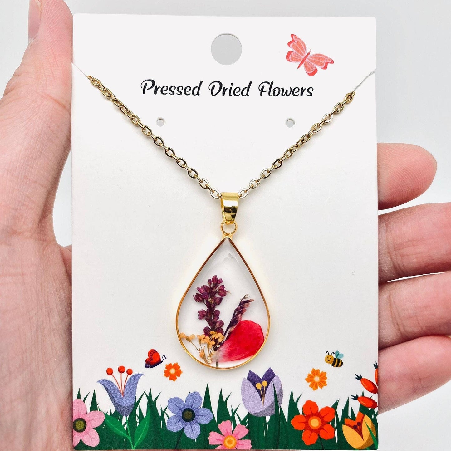 Genuine Pressed Dried Flower Floral Charm Necklace - PDF