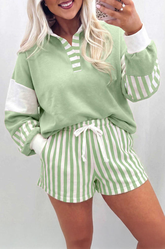 ~PREORDER~ Striped Color Block Pullover Top & Drawstring Shorts Set ~PREORDER~