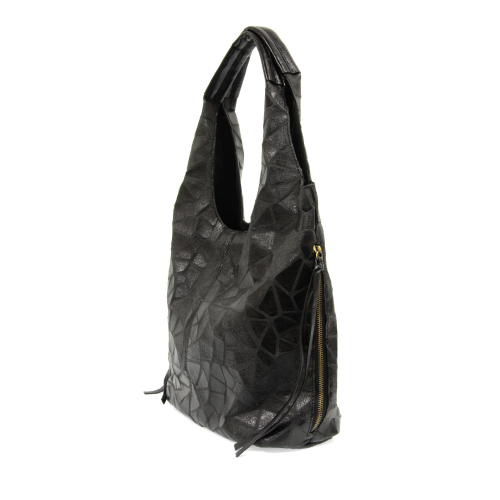Black Geo Aleysia Hobo Bag – Geometric Vegan Leather Large Shoulder Purse with Multiple Compartments