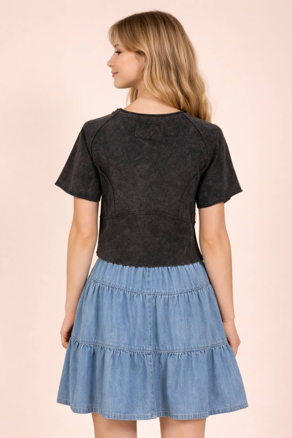 Mineral Washed Fitted Crop Top | Raw Edge Short Sleeve Tee