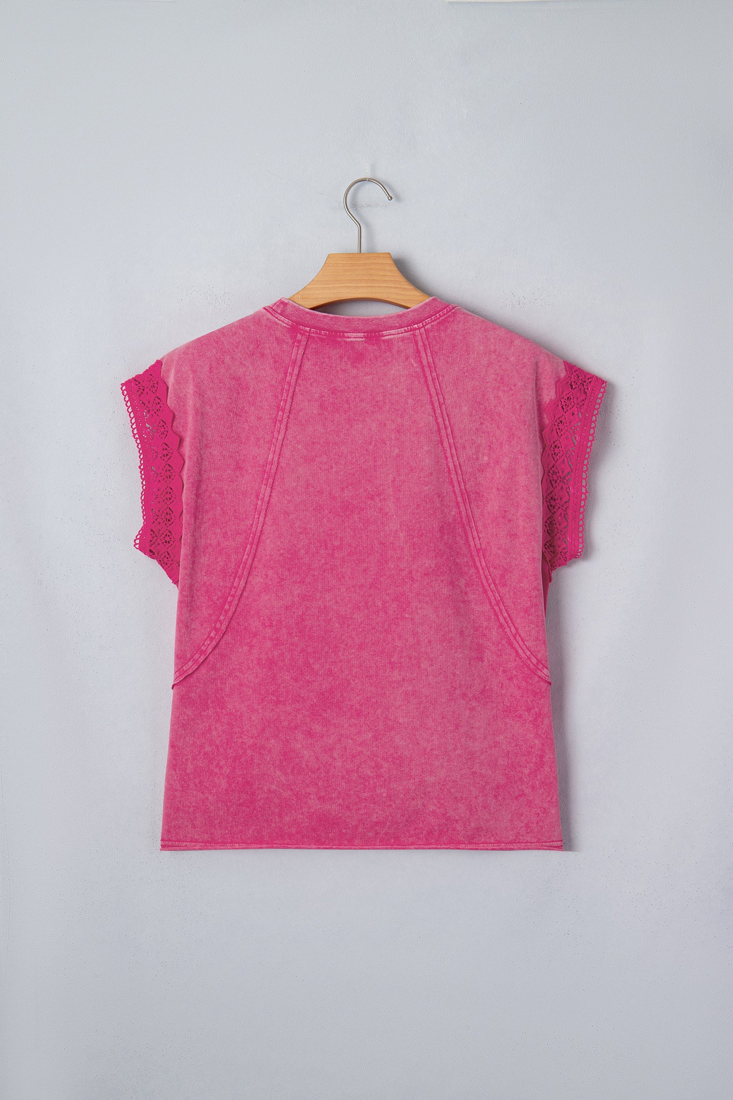 ~PREORDER ~ Pink Mineral Wash Lace Trim Cap Sleeve Top ~PREORDER ~