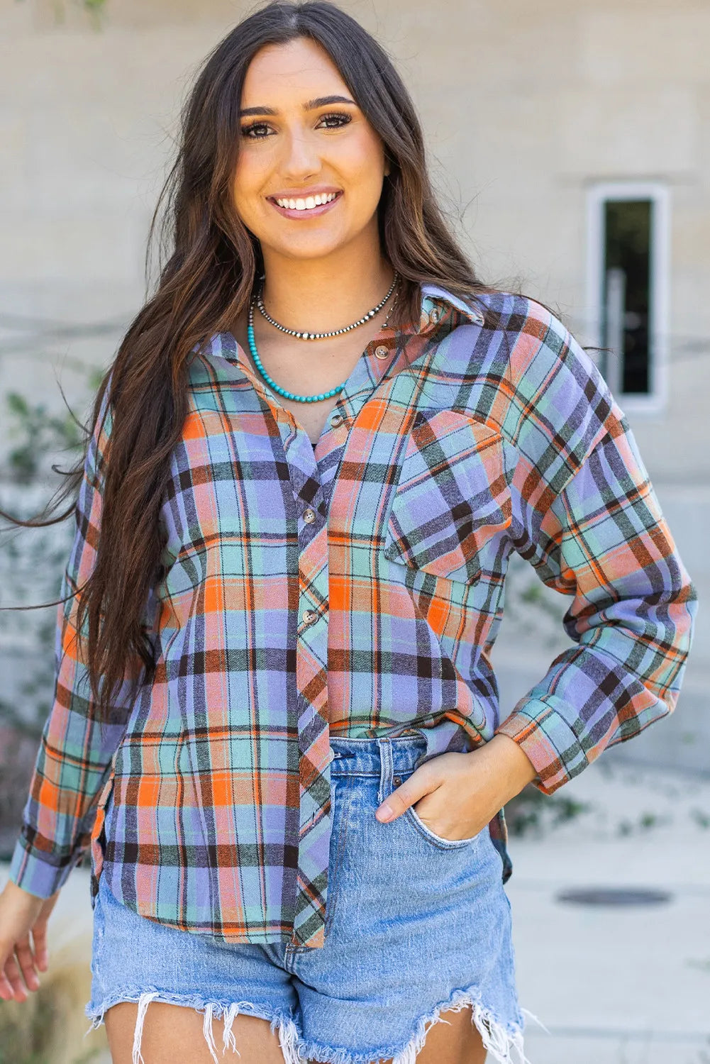 ~PREORDER~ Sunset Plaid Oversized Button Up Shirt ~PREORDER~
