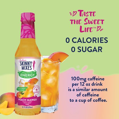 Jordan’s Skinny Mixes Peach Mango Energy Syrup – Zero Sugar Caffeine Drink Mix