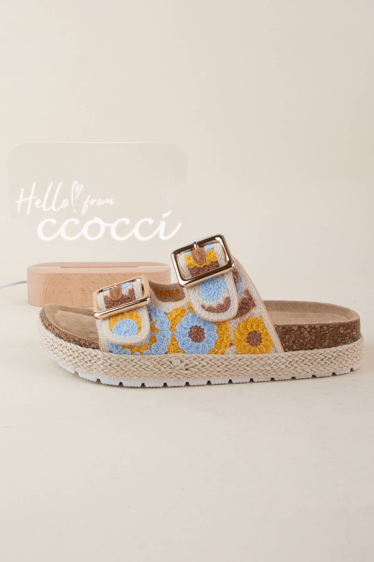 ALASIA FLOWER CROCHET DOUBLE STRAP PLATFORM SANDAL