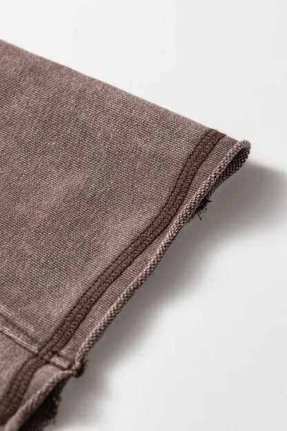 ~PREORDER~ Dark Brown 3/4 Sleeve Mineral Wash Loose Cotton Top ~PREORDER~
