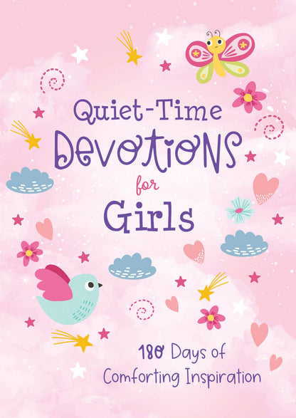 “Quiet-Time Devotions for Girls book cover – JoAnne Simmons”

“Inside page sample showing daily devotional layout with scripture and reflection”

“Side view of paperback devotional with 180 devotions for girls age 8-12”