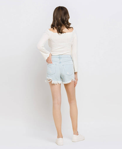 Vintage Edge Super High Rise Distressed Mom Shorts – Non Stretch Denim Cutoffs V2880 Vervet