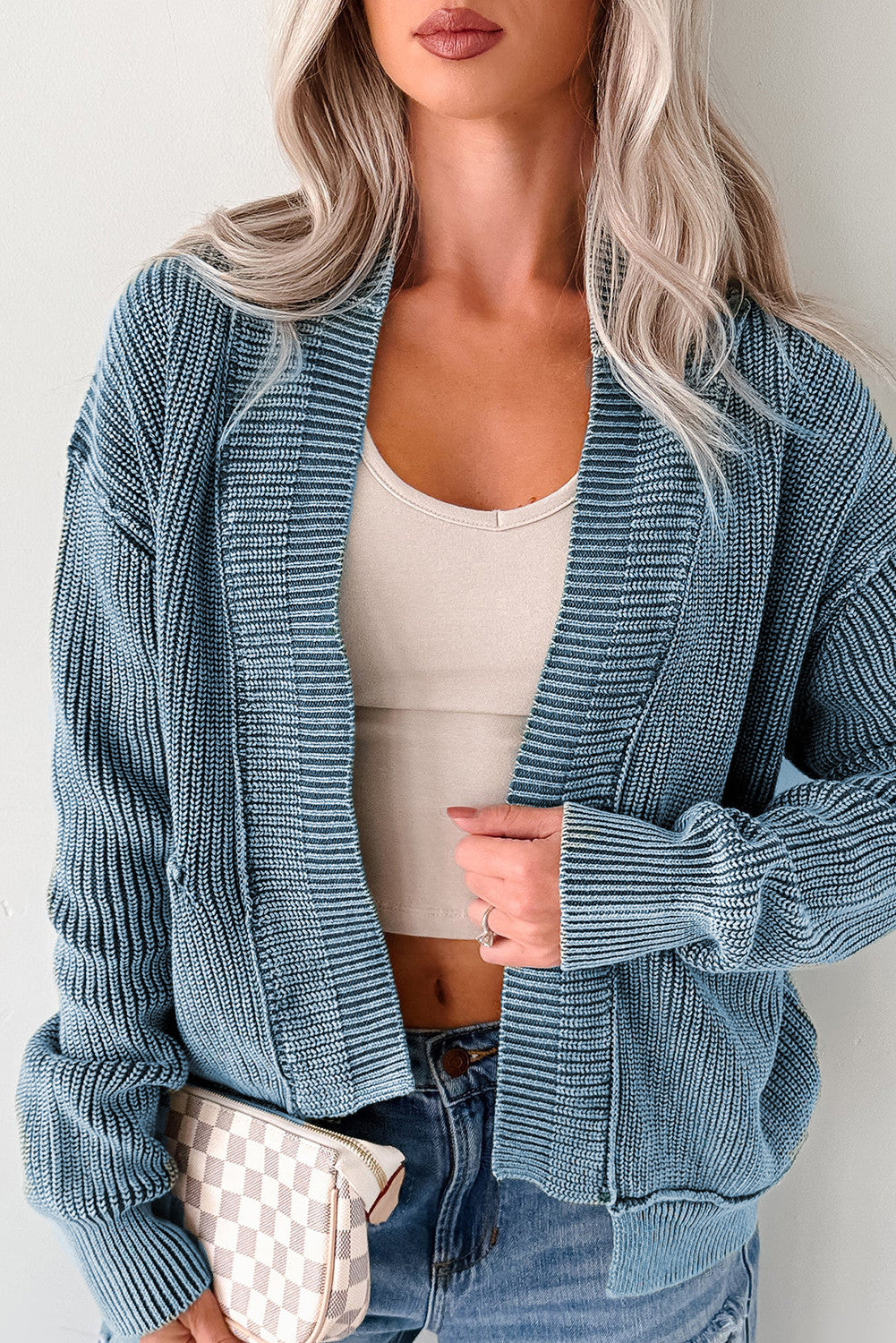 ~PREORDER ~ Mineral Wash Exposed Seam Patchwork Knit Open Sweater Cardigan ~PREORDER ~