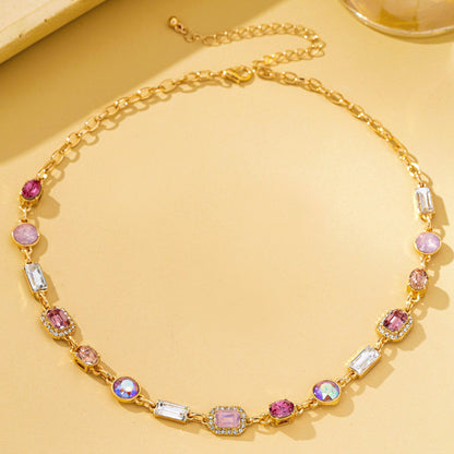 Blush & Bright Station Necklace | Pink and Clear Crystal Gold Necklace