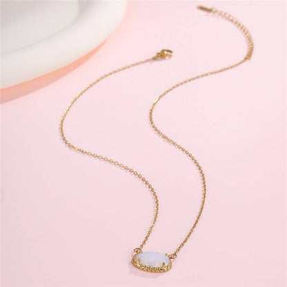 Emerald Glow Bezel Necklace | Gold Oval Gemstone Pendant Necklace