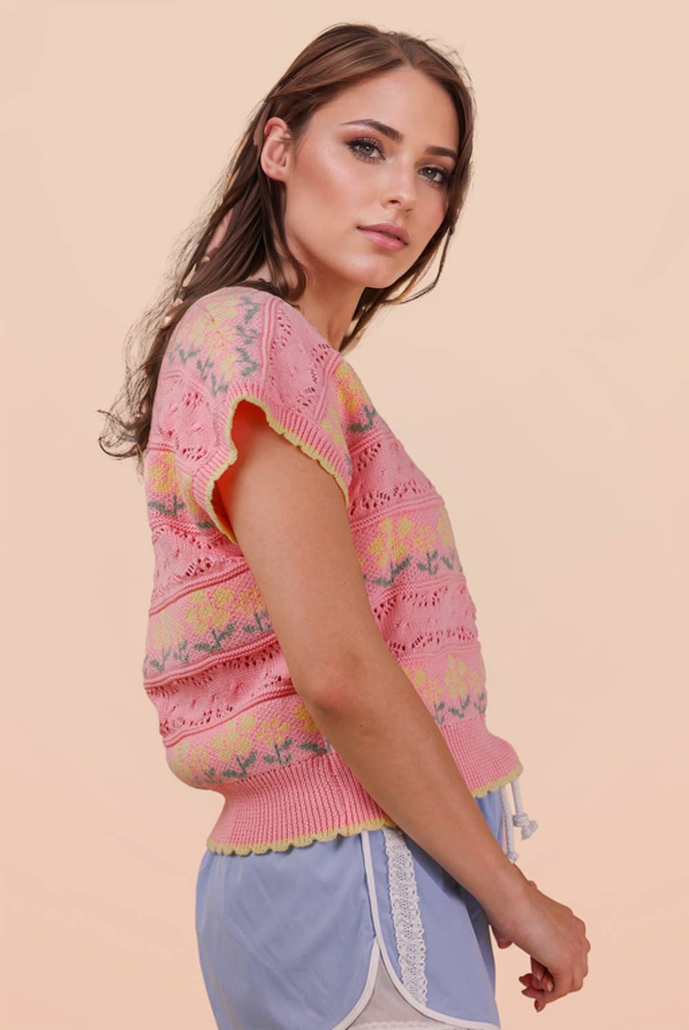 Sweet Meadow Floral Knit Sweater Vest