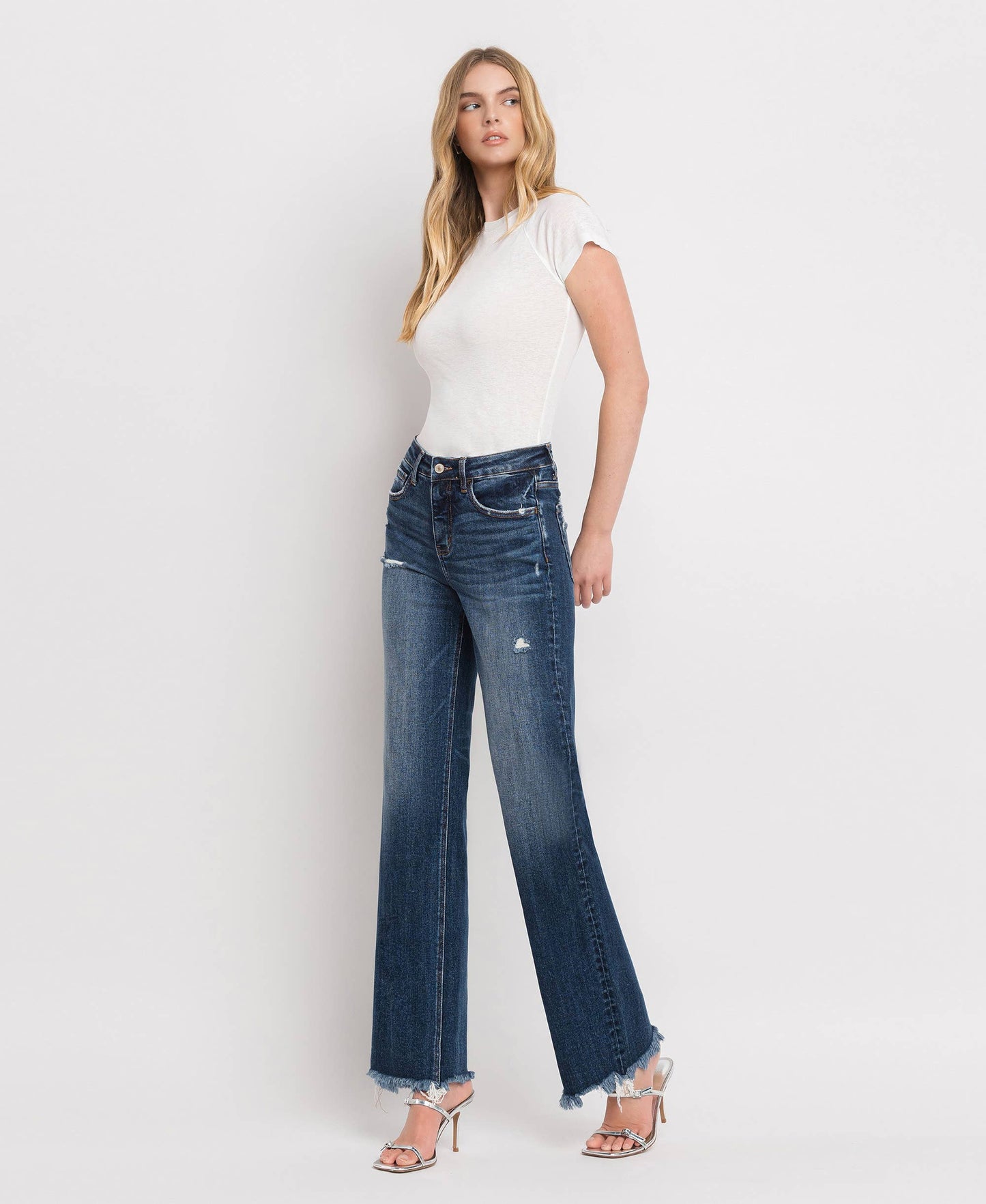 TUMMY CONTROL HIGH RISE FRAYED HEM DAD JEANS LOVERVET BY VERVET