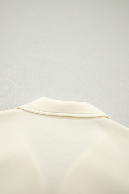 ~PREORDER ~ Beige Zip Collared Ruffle Sleeve Blouse ~PREORDER ~