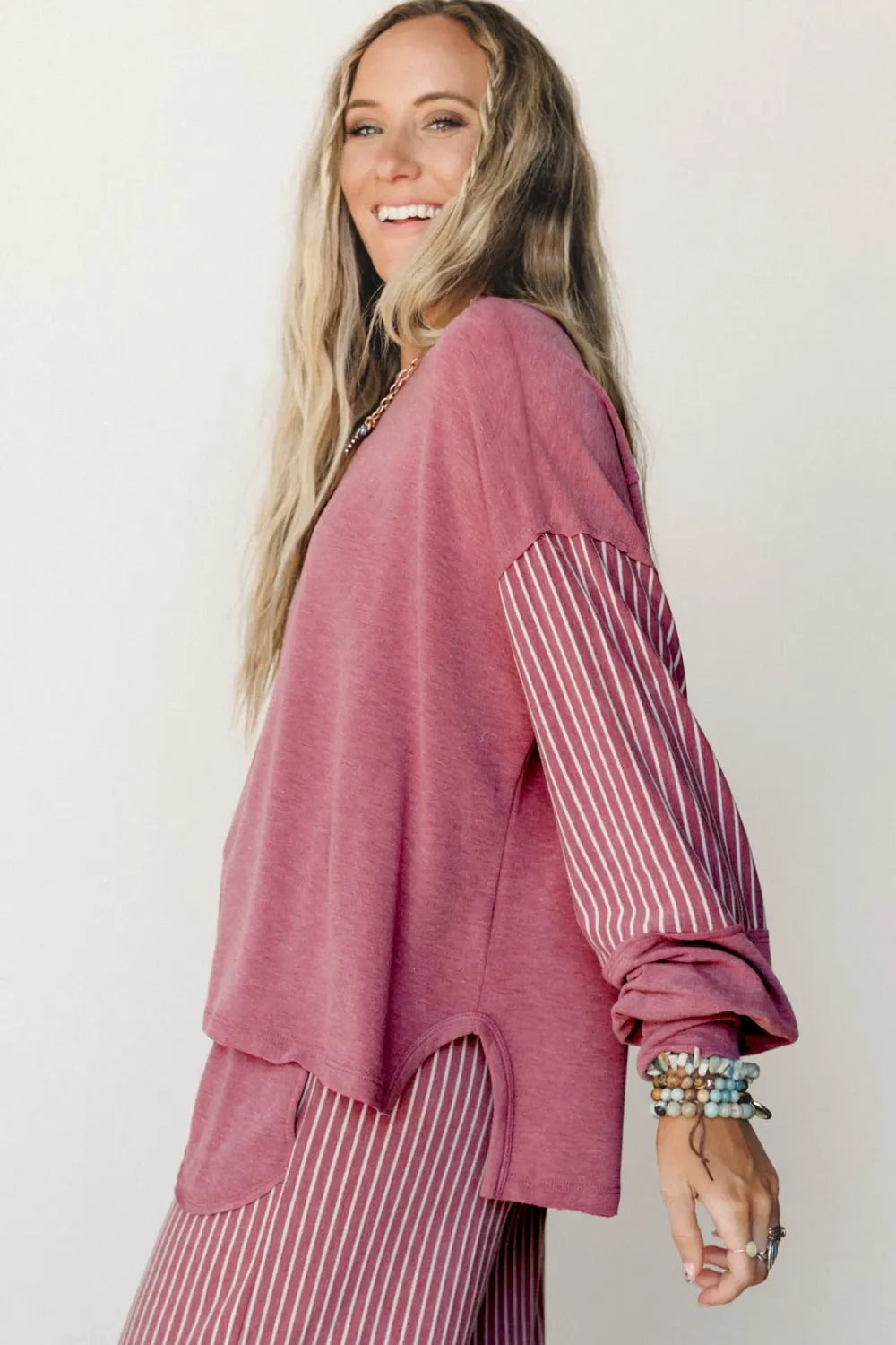 ~PREORDER~ Fuchsia Raw Seam Patchwork Top & Pocket Pants Set ~PREORDER~