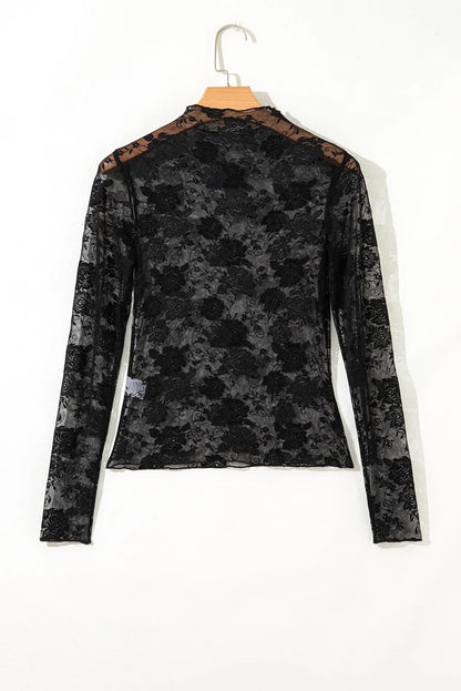 Midnight Rose Lace Mesh Long Sleeve Top