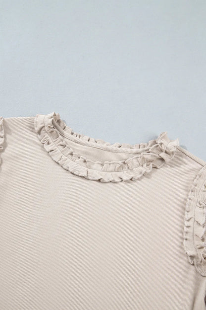 ~PREORDER~ Soft Ruffle Ribbed Long Sleeve Top – Beige ~PREORDER~
