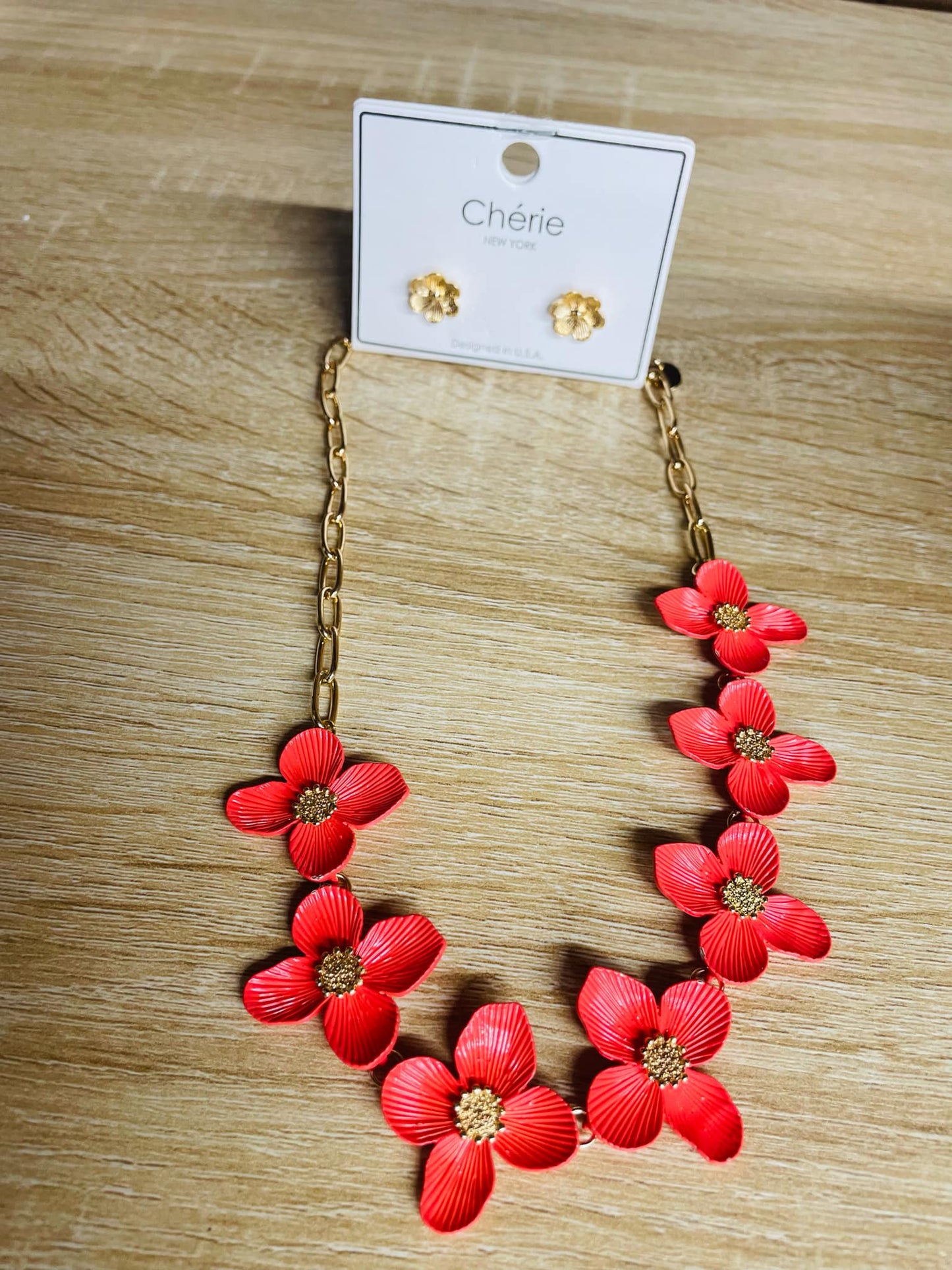 Coral Floral Necklace and Earring