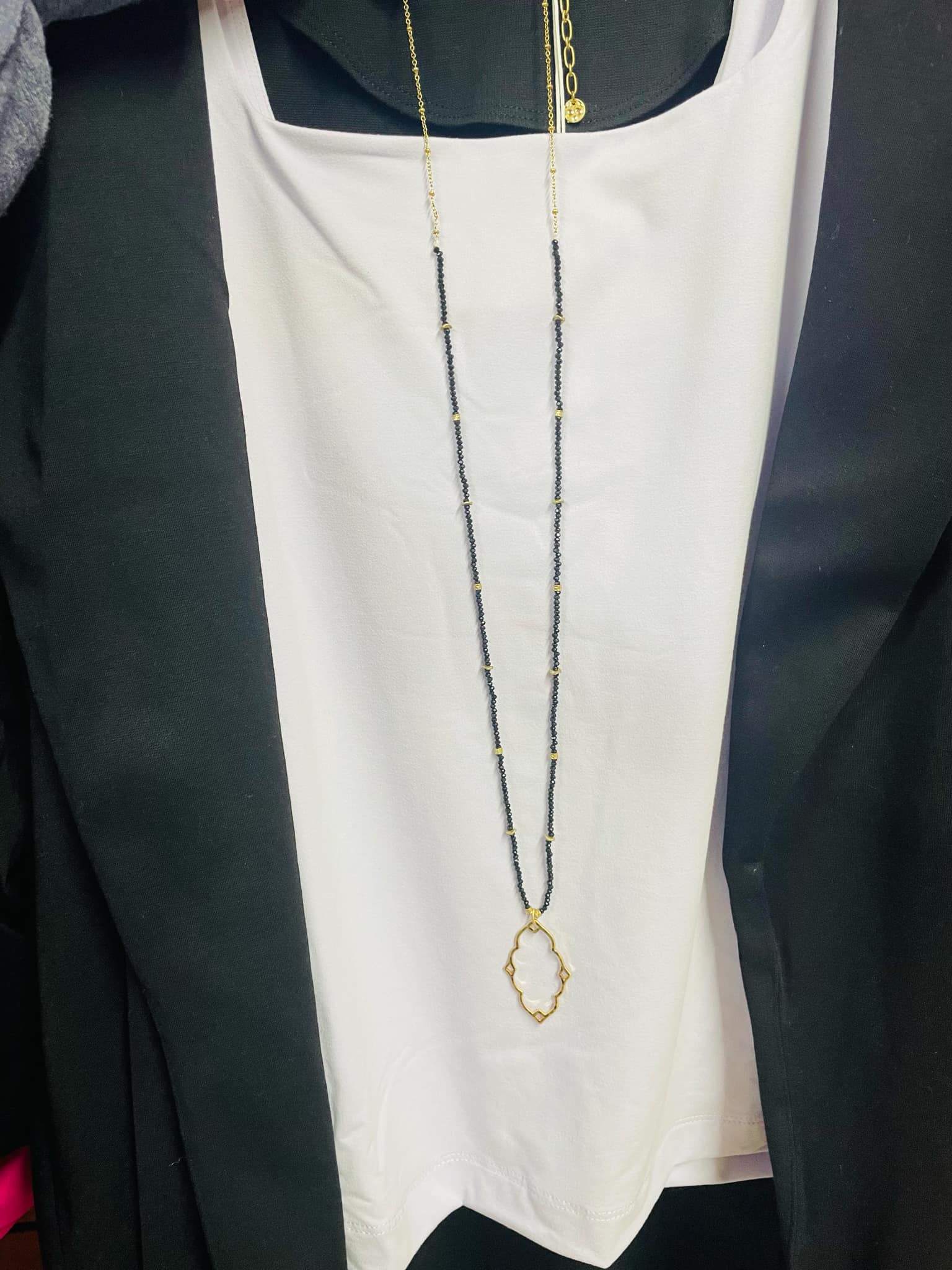 “Dainty Days beaded necklace in pink”

“Elegant black beaded chain necklace from B7 Boutique”

“White subtle beaded necklace, perfect for layering”