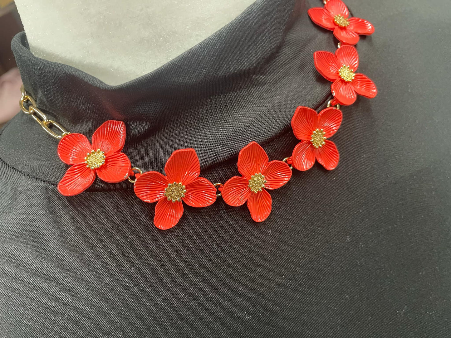Coral Floral Necklace and Earring