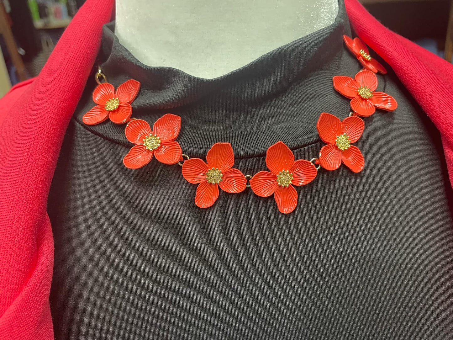 Coral Floral Necklace and Earring