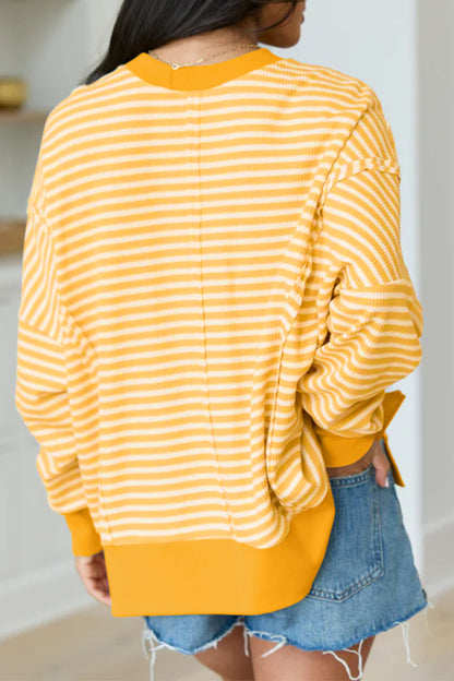 ~PREORDER~ Easy Stripe Textured Knit Split Hem Top ~PREORDER~