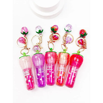 Strawberry Charm Lip Gloss Keychain | Mini Strawberry Lip Oil Key Ring