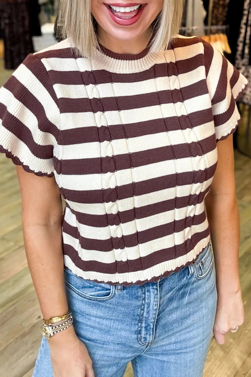 ~PREORDER~ Cocoa Cable Stripe Short Sleeve Sweater ~PREORDER~